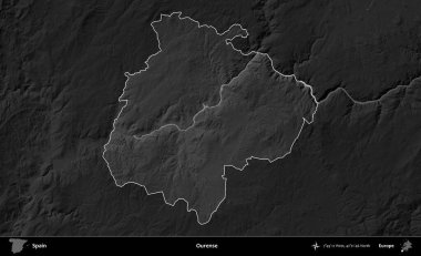 Bizim hakkımız. İspanya 'nın idari alanı belirtilmiş ve koyu gri tonlu yükseklik haritasına göre özetlenmiştir