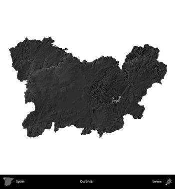 Bizim hakkımız. İspanya 'nın idari bölgesi gri ölçekli yükseklik haritasında beyaza izole edildi