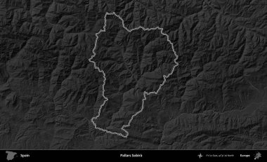 Pallars Sobira. İspanya 'nın idari bölgesi gri ölçekli yükseklik haritasında belirtilmiştir
