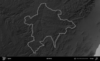 İskeleler. İspanya 'nın idari bölgesi gri ölçekli yükseklik haritasında belirtilmiştir