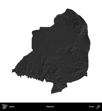 Requena. İspanya 'nın idari bölgesi gri ölçekli yükseklik haritasında beyaza izole edildi