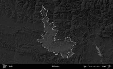 Sabinanigo. İspanya 'nın idari alanı belirtilmiş ve koyu gri tonlu yükseklik haritasına göre özetlenmiştir