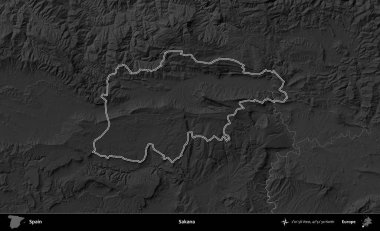 Sakana. İspanya 'nın idari bölgesi gri ölçekli yükseklik haritasında belirtilmiştir
