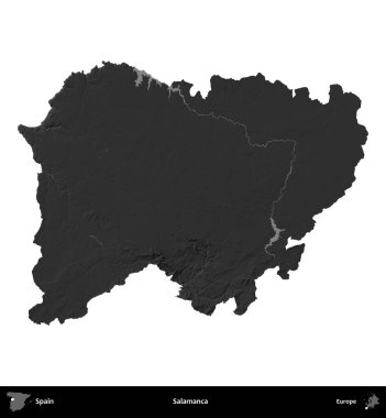Salamanca. İspanya 'nın idari bölgesi gri ölçekli yükseklik haritasında beyaza izole edildi