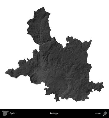 Santiago mu? İspanya 'nın idari bölgesi gri ölçekli yükseklik haritasında beyaza izole edildi