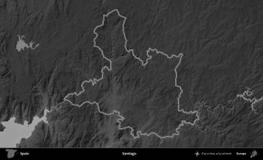 Santiago mu? İspanya 'nın idari bölgesi gri ölçekli yükseklik haritasında belirtilmiştir