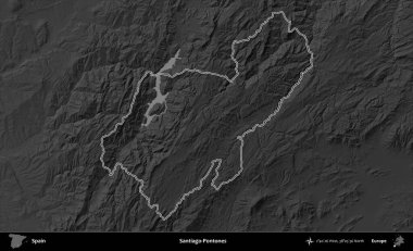 Santiago-Pontones. İspanya 'nın idari bölgesi gri ölçekli yükseklik haritasında belirtilmiştir