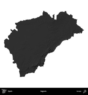 Segovia 'da. İspanya 'nın idari bölgesi gri ölçekli yükseklik haritasında beyaza izole edildi