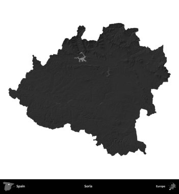 Özür dilerim. İspanya 'nın idari bölgesi gri ölçekli yükseklik haritasında beyaza izole edildi