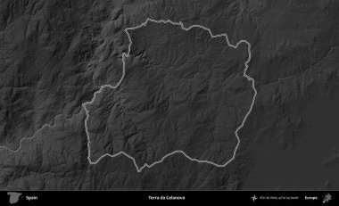 Terra da Celanova. İspanya 'nın idari bölgesi gri ölçekli yükseklik haritasında belirtilmiştir