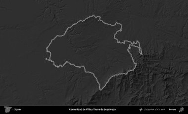 Comunidad de Villa y Tierra de Sepulveda. İspanya 'nın idari bölgesi gri ölçekli yükseklik haritasında belirtilmiştir