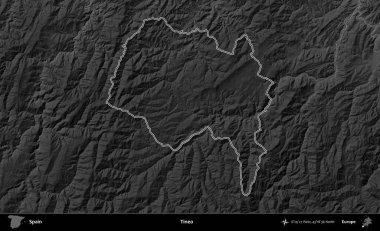 Tineo. İspanya 'nın idari bölgesi gri ölçekli yükseklik haritasında belirtilmiştir