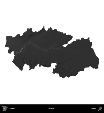 Toledo. İspanya 'nın idari bölgesi gri ölçekli yükseklik haritasında beyaza izole edildi