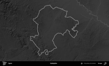 Valdejalon. İspanya 'nın idari bölgesi gri ölçekli yükseklik haritasında belirtilmiştir