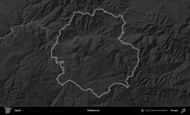 Valdeorras. İspanya 'nın idari bölgesi gri ölçekli yükseklik haritasında belirtilmiştir