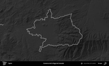 Comarca de la Vega de Granada. İspanya 'nın idari bölgesi gri ölçekli yükseklik haritasında belirtilmiştir