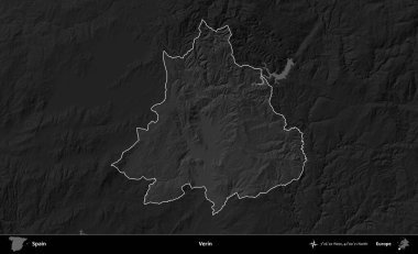 Verin. İspanya 'nın idari alanı belirtilmiş ve koyu gri tonlu yükseklik haritasına göre özetlenmiştir