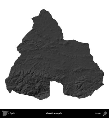 Viso del Marques. İspanya 'nın idari bölgesi gri ölçekli yükseklik haritasında beyaza izole edildi