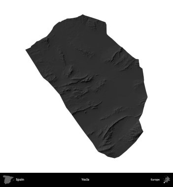 Yecla. İspanya 'nın idari bölgesi gri ölçekli yükseklik haritasında beyaza izole edildi