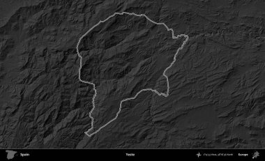 Yeste. İspanya 'nın idari bölgesi gri ölçekli yükseklik haritasında belirtilmiştir