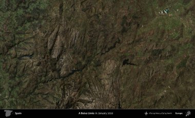 Bir Baixa Limia. Ocak 2020 'de çekilen Global Mozaik Sentinel-2 karolarından oluşan bir uydu görüntüsü üzerine İspanya' nın idari bölgesi