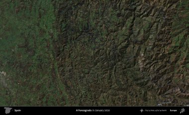 Fonsagrada. Ocak 2020 'de çekilen Global Mozaik Sentinel-2 karolarından oluşan bir uydu görüntüsü üzerine İspanya' nın idari bölgesi
