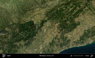 Alt Kamp. Ocak 2020 'de çekilen Global Mozaik Sentinel-2 karolarından oluşan bir uydu görüntüsü üzerine İspanya' nın idari bölgesi