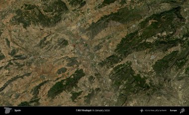l'Alt Vinalopo. Ocak 2020 'de çekilen Global Mozaik Sentinel-2 karolarından oluşan bir uydu görüntüsü üzerine İspanya' nın idari bölgesi