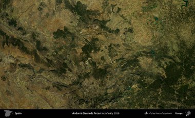 Andorra-Sierra de Arcos. Ocak 2020 'de çekilen Global Mozaik Sentinel-2 karolarından oluşan bir uydu görüntüsü üzerine İspanya' nın idari bölgesi