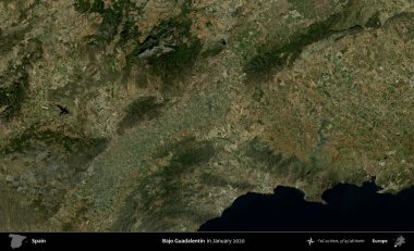 Bajo Guadalentin. Ocak 2020 'de çekilen Global Mozaik Sentinel-2 karolarından oluşan bir uydu görüntüsü üzerine İspanya' nın idari bölgesi