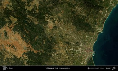 Turia Kampı. Ocak 2020 'de çekilen Global Mozaik Sentinel-2 karolarından oluşan bir uydu görüntüsü üzerine İspanya' nın idari bölgesi