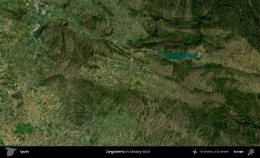 Zangozerria. Ocak 2020 'de çekilen Global Mozaik Sentinel-2 karolarından oluşan bir uydu görüntüsü üzerine İspanya' nın idari bölgesi