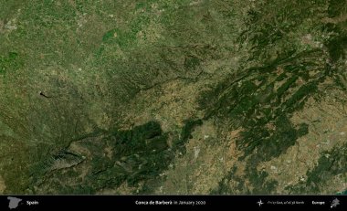 Conca de Barbera 'da. Ocak 2020 'de çekilen Global Mozaik Sentinel-2 karolarından oluşan bir uydu görüntüsü üzerine İspanya' nın idari bölgesi