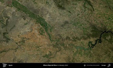 Ribera Baja del Ebro. Ocak 2020 'de çekilen Global Mozaik Sentinel-2 karolarından oluşan bir uydu görüntüsü üzerine İspanya' nın idari bölgesi