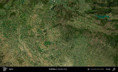 Erdialdea. Ocak 2020 'de çekilen Global Mozaik Sentinel-2 karolarından oluşan bir uydu görüntüsü üzerine İspanya' nın idari bölgesi