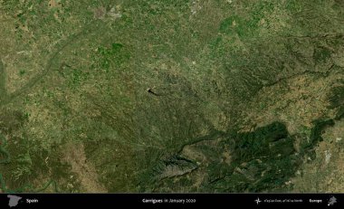 Garrigues. Ocak 2020 'de çekilen Global Mozaik Sentinel-2 karolarından oluşan bir uydu görüntüsü üzerine İspanya' nın idari bölgesi
