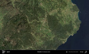 Kızlar. Ocak 2020 'de çekilen Global Mozaik Sentinel-2 karolarından oluşan bir uydu görüntüsü üzerine İspanya' nın idari bölgesi