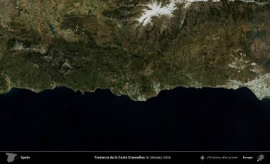 Comarca de la Costa Granadina. Ocak 2020 'de çekilen Global Mozaik Sentinel-2 karolarından oluşan bir uydu görüntüsü üzerine İspanya' nın idari bölgesi