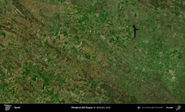 Hinojosa del Duque. Ocak 2020 'de çekilen Global Mozaik Sentinel-2 karolarından oluşan bir uydu görüntüsü üzerine İspanya' nın idari bölgesi