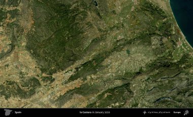 Costera 'da. Ocak 2020 'de çekilen Global Mozaik Sentinel-2 karolarından oluşan bir uydu görüntüsü üzerine İspanya' nın idari bölgesi