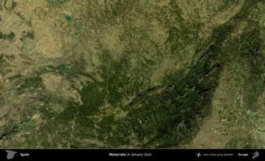 Matarrana. Ocak 2020 'de çekilen Global Mozaik Sentinel-2 karolarından oluşan bir uydu görüntüsü üzerine İspanya' nın idari bölgesi