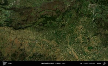 Merindad de Estella 'da. Ocak 2020 'de çekilen Global Mozaik Sentinel-2 karolarından oluşan bir uydu görüntüsü üzerine İspanya' nın idari bölgesi