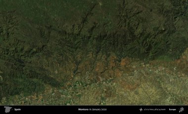 Montoro 'da. Ocak 2020 'de çekilen Global Mozaik Sentinel-2 karolarından oluşan bir uydu görüntüsü üzerine İspanya' nın idari bölgesi