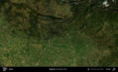 Noguera. Ocak 2020 'de çekilen Global Mozaik Sentinel-2 karolarından oluşan bir uydu görüntüsü üzerine İspanya' nın idari bölgesi