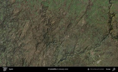 O Carballino. Ocak 2020 'de çekilen Global Mozaik Sentinel-2 karolarından oluşan bir uydu görüntüsü üzerine İspanya' nın idari bölgesi