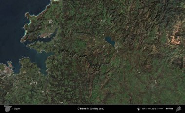 O Eume. Ocak 2020 'de çekilen Global Mozaik Sentinel-2 karolarından oluşan bir uydu görüntüsü üzerine İspanya' nın idari bölgesi