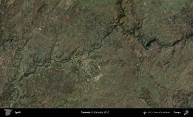 Bizim hakkımız. Ocak 2020 'de çekilen Global Mozaik Sentinel-2 karolarından oluşan bir uydu görüntüsü üzerine İspanya' nın idari bölgesi