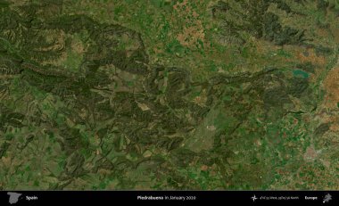 Piedrabuena 'da. Ocak 2020 'de çekilen Global Mozaik Sentinel-2 karolarından oluşan bir uydu görüntüsü üzerine İspanya' nın idari bölgesi
