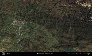 Piriniourrea. Ocak 2020 'de çekilen Global Mozaik Sentinel-2 karolarından oluşan bir uydu görüntüsü üzerine İspanya' nın idari bölgesi