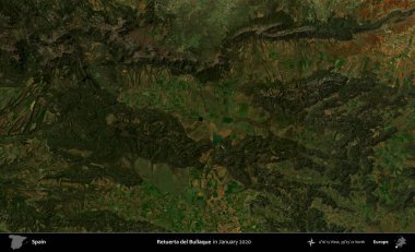 Retuerta del Bullaque 'da. Ocak 2020 'de çekilen Global Mozaik Sentinel-2 karolarından oluşan bir uydu görüntüsü üzerine İspanya' nın idari bölgesi